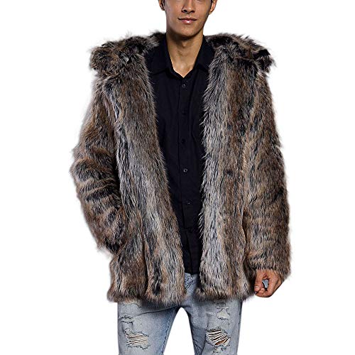 TOTOD Fashion Mens Leopard Warm Thick Fur Collar Coat Jacket -Men Faux Fur Parka Outwear Cardigan - Thumbnail 6