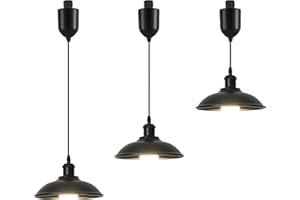 Kiven 3-Light H-Type Track Lighting Pendants, Black, 8.6" Dia x 5.9" H, Modern Industrial Style, Indoor Use Only, Warm White 