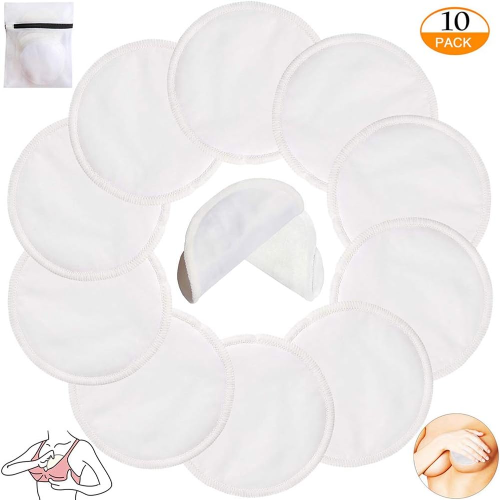 Reusable Bamboo Nursing Pads, Organic Bamboo Nursing Breast Pads, Double Adhesive Keeps Pads in Place, Washable Nipple Pads Leak-Proof Nipplecovers