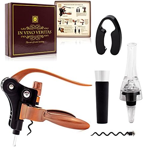 Wine Bottle Opener Corkscrew, Rabbit Style Vertical lever with Aerator Pourer, Vacuum Stopper, Foil Cutter, Perfect Wine Accessories Gift Set by 2BExpert