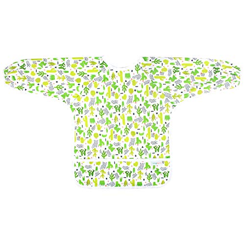 Langsprit Baby Bib with Sleeves-Waterproof Infant/Toddler Bib with Pocket(6-24 Months),Cactus