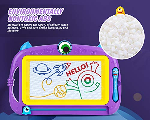 Peradix Magnetic Drawing Doodle Board with 2 Magnetic Pens and Stickers- Erasable Scribble Board Colorful Writing Pad Learning Toys for Kids Children Toddlers(Purple)