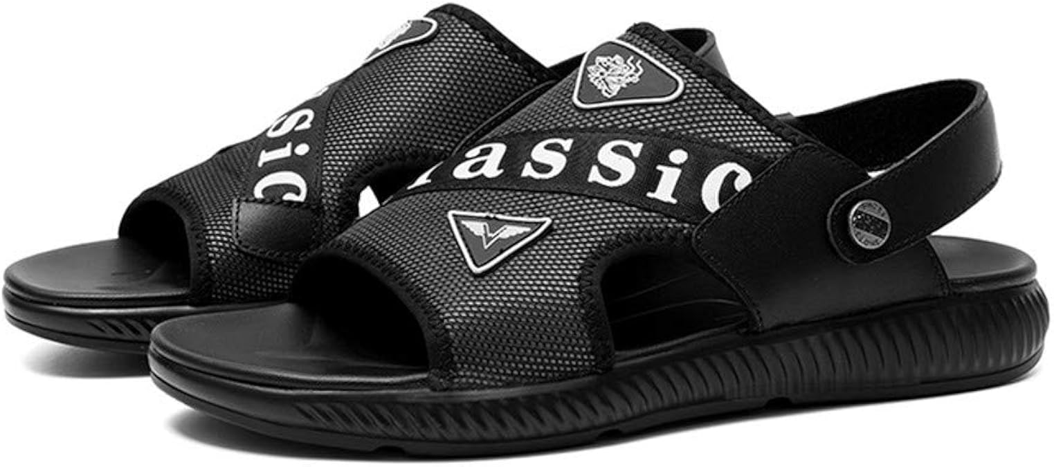 Zjcpow Men Beach Sandals Genuine Leather Net Cloth Thick Bottom Men