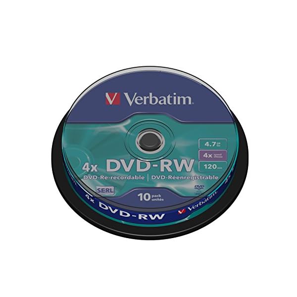 Verbatim DVD-RW 4x Matt Silver 4.7GB,10 Stueck Spindel, DVD Rohlinge beschreibbar, 4-fache Brenngeschwindigkeit…
