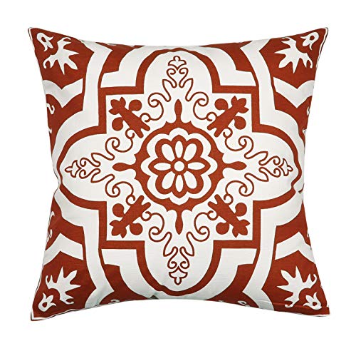 Light & Pro Square Printed Cotton Cushion Cover,Throw Pillow Case, Outdoor Cushion Covers,Slipover Pillowslip for Home, Sofa, Couch,Bed, Chair Back Seat, Set of 4-18x18 inch - Rust - Only Cover - Thumbnail 3