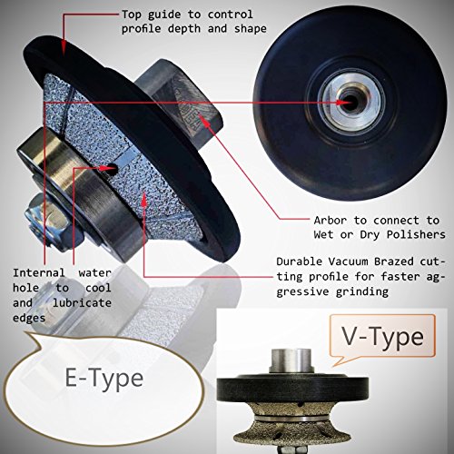 Click Here to See More Images V25 (1 Inch) Full-bullnose E25 (1 Inch) Bevel Bullnose Diamond Hand Profiler/Router Bit (5/8-11 Thread) Granite Concrete Travertine Quartz Countertop edge FREE Priority shipping