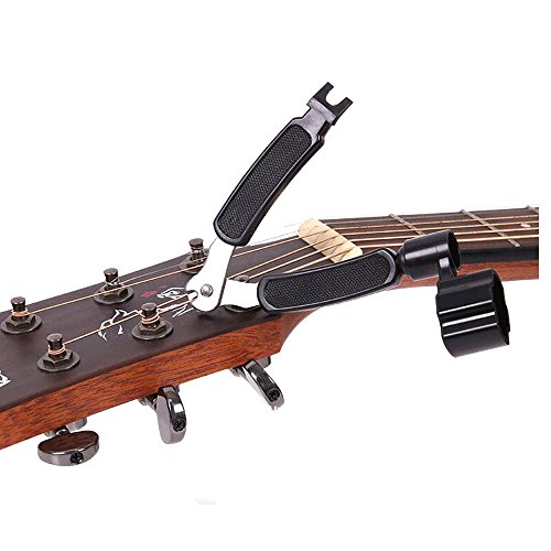 CLOUDMUSIC 3 In 1 Bridge Pin Puller String Cutter String Peg Winder For Guitar Ukulele Stringed Instruments (Black)
