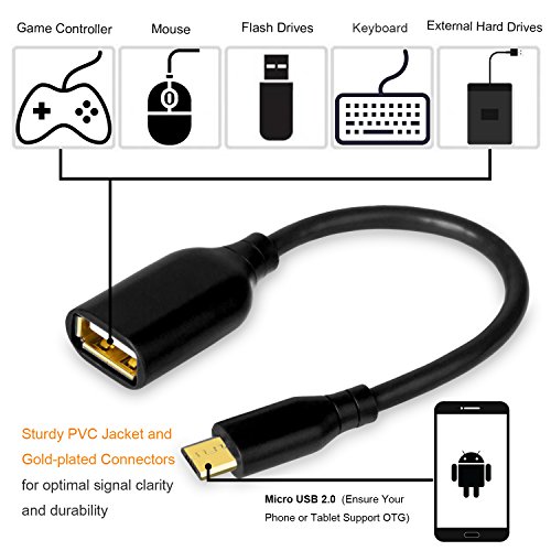 Besgoods 2-Pack Micro USB 2.0 Cable OTG USB On The Go Adapter Male Micro USB to Female short USB Cables OTG Adapter for Samsung/Google/ Sony/HTC/Android or Smartphones Tablets with OTG Function 6inch