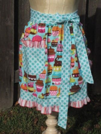 Cupcake Adult Half Design, Classy Sassy Saucy Trendy Apron, 100% Cotton, Gorgeous Designer Fabrics, Cute Ruffles, Handy Pockets, Generous Waist Ties