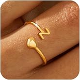 ZOERAY Gold Rings for Women Non Tarnish 14K Gold Plated Heart Initial Ring Dainty Stackable Adjustable Thumb Rings for Women Trendy Cute Letter Pinky Ring for Mother Birthday Jewelry Gifts