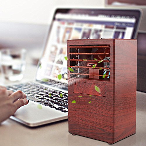 SUPOW Air Humidifier Cooler, Desktop Bladeless Fan Mini 9.5 inch Noiseless Small Air Conditioner for Summer (Brown.) - Thumbnail 5