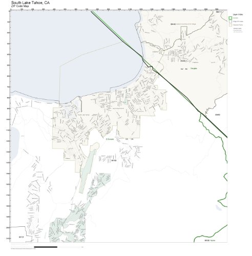 ZIP Code Wall Map of South Lake Tahoe, CA ZIP Code Map Not Laminated