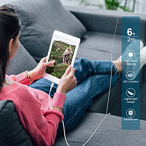 [Apple MFi Certified] iPhone Charger 6FT 4Pack Lightning Cable, 6Foot Long iPhone USB Cables 2.4A Fast Charging Cord Compatible for iPhone 12 Mini 12 Pro Max 11 Pro MAX XS Xr X 6 AirPods-2M(White)