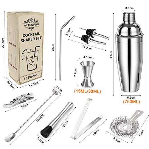 Cocktail Shaker Set Edelstahl 13-Teiliges Cocktail Bar Set Bar Zubehör Cocktail Set 750 ML, Barzubehör Werkzeug Party… – Bild 4