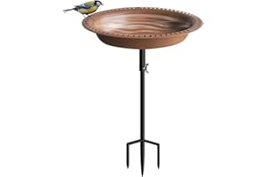 Koutemie 1-¼ Gallon Detachable Free Standing Garden Bird Bath Bird Feeder Bowl with Metal Stake for Outdoor, Deep Brown, 29 Inch