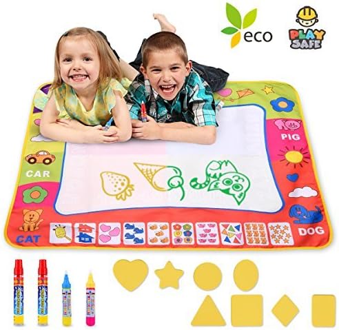 Magic Water Drawing Mat Large Doodle Mat  31.4 x 23.6in Painting Board Writing Mats With 4 Pens 8 Molds Kids Educational Learning Toy Gift for Boys Girls Toddlers Age 2 3 4 5 Year Old Toddler Toys
