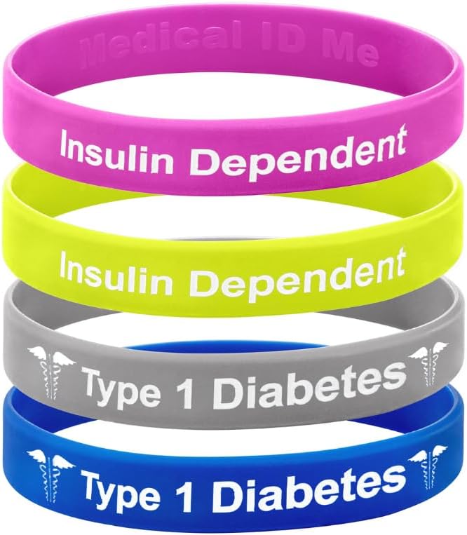 Medical ID Me 4 Pack Type 1 Diabetes Insulin Dependent Wristband Medium 18cm