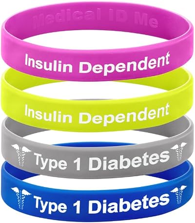 Medical ID Me 4 Pack Type 1 Diabetes Insulin Dependent Wristband Medium 18cm