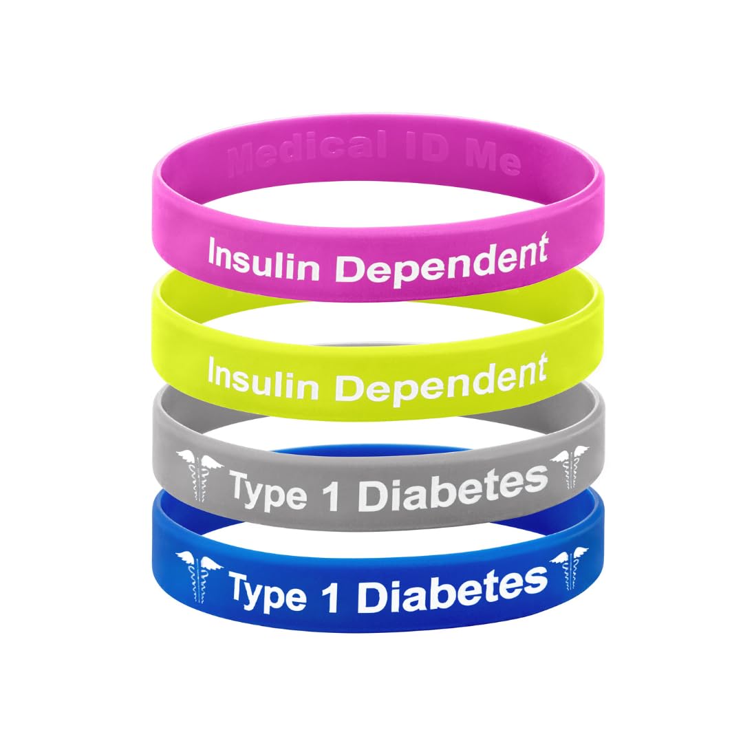 4 PACK Type 1 Diabetes Insulin Dependent Children's Teen Adults Bracelet Medical Alert Awareness Wristband (Medium 18cm)
