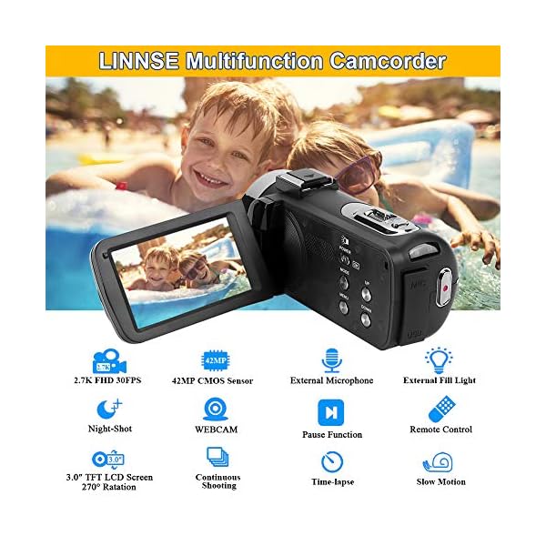 Videokamera Camcorder Full HD 2.7K 42MP Video Camcorder 18-Fach Digitalzoom Fülllicht Pausenfunktion mit 3,0-Zoll-LCD… – Bild 7