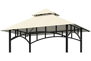 BIG LIGHTING DEALS Grill Gazebo Canopy Replacement Cover, 5'x8' Double Tiered BBQ Roof Top, BBQ Gazebo Cover Grill Shelter for Garden Patio Yard Outdoor (Beige)