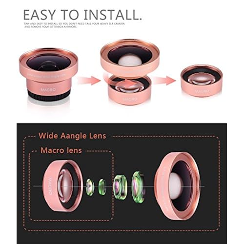 VICTONY Professional 2 in 1 Phone Lens Kit with 0.45X Super Wide Angle Lens + 12.5X Macro Lens Special 52mm Diameter Thread Lens Clip-On Cell Phone Lens Rose Gold Electronics, Camera & Photo, Lenses, Camera Lenses
