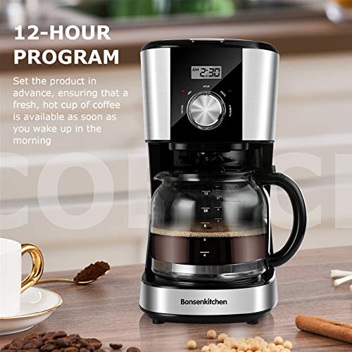 Programmable Coffee Maker with Glass Carafe, 12 Cups, Drip Coffee