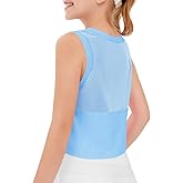 Haloumoning Girls Athletic Tank Tops Kids Sleeveless Crop Tops Mesh Back Workout Cute Sports Shirts 5-14 Years