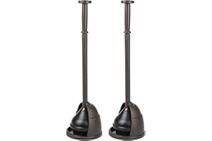 mDesign Plastic Toilet Plunger with Storage Holder Cover Set, Compact Discreet Freestanding Caddy for Bathroom, Powder Room, Modern Design - Heavy Duty - Hyde Collection - 2 Pack, Bronze