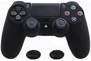 ZOMTOP Silicone PS4 Controller Case: A Second Skin for Your Gamepad - Soft, Anti-Slip, Shockproof - Original Color with Grips and Caps(Black)