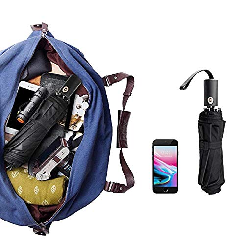 Travel Umbrella Compact Auto Open Close Sun Rain Folding Umbrella with Sleeve Black - Thumbnail 5
