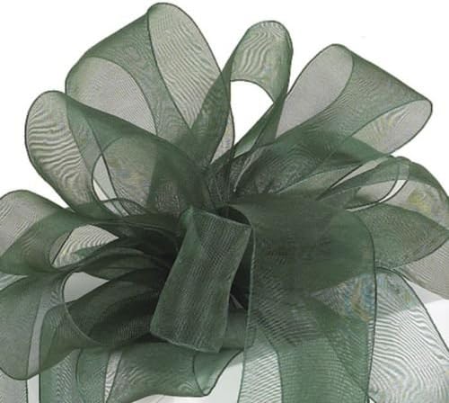 5YDS x 1-1/2" wide Sheer Organza Monofilament Edge Fabric Ribbon Decorating Gift Wedding Party Crafting Pieces Wrapping Supplies Wired For Crafts Ribbons Bows (Forest Green)