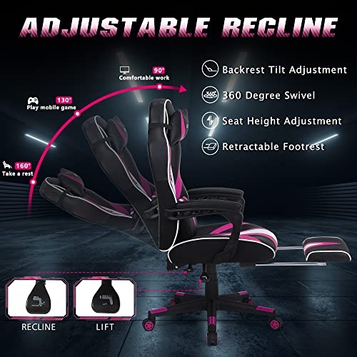 Zeanus Gaming Chair with Footrest Light Pink Gamer Chair for Girls