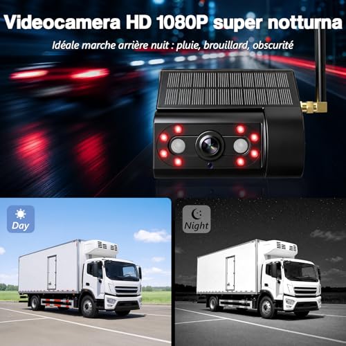 VASTEND Telecamera Retromarcia Solare Wireless 10000mAh, Monitor 7" IPS con DVR, Portata Lunga, Montaggio Magnetico, 1080P HD Visione Notturna, IP67 per Camper Furgone Camion(VS-7G)