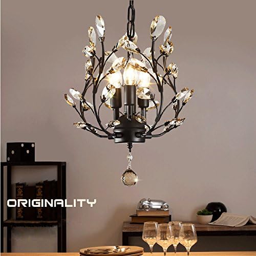 Vintage Crystal Chandeliers - Black Painted Metal Champagne Crystal Restaurant Pendant Light