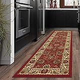 OTTOMANSON Ottohome Collection Style Oriental Area/Runner Rug Skid (Non-Slip) Rubber Backing, 20" L x 59" W, 20" X 59", Red Persian