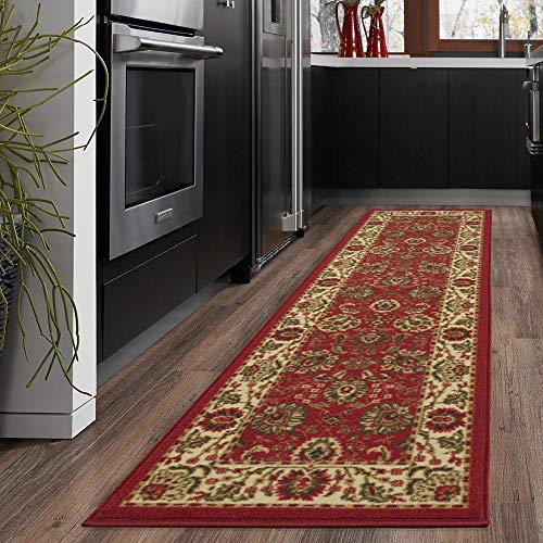 OTTOMANSON Ottohome Collection Style Oriental Area/Runner Rug Skid (Non-Slip) Rubber Backing, 20" L x 59" W, 20" X 59", Red Persian
