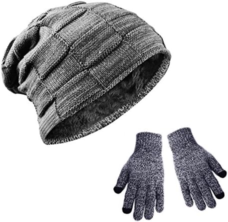 YOUWANG Winter Slouchy Stretch Cable Knit Skull Cap Beanie Oversized Hat +Touch Screen Gloves