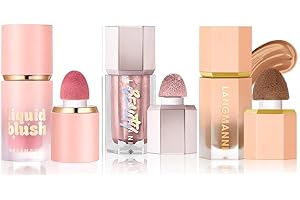 URQT Highly Pigmented Liquid Contour - Built-in Sponge Tip Sculpted Complexion Wand With Long Lasting Natural Buildable Highlighters and Bronzer (Contour+Blush+Highlighter)