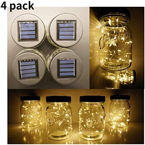 SmilingStore Mason Jar Lid Solar String Lights Wide Mouth, Hanging Fairy Starry Warm White 1.5m Long 30 LED Lighting for Indoor Mason Jars Patio Wedding Lantern Table Decor (Wide Mouth)