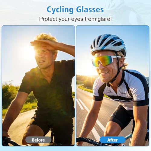 Hahorpa 3 Piezas Gafas Ciclismo Hombre y Mujer, Gafas Deportivas Protección UV400, Gafa Running Polarizadas, Gafa Anti Viento para Bicicleta, Running, MTB (3 Colores)