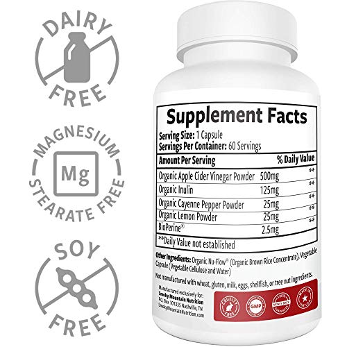 Organic Apple Cider Vinegar Complex (60 Capsules) ACV Weight Loss Pills for Detox, Metabolism