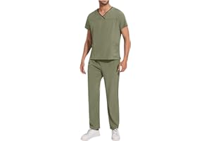 Scrubs for Men Set with Pocket Solid Color Classic Breathable Comfort Medical Nurse Uniforms Set 2 Piece Outfits