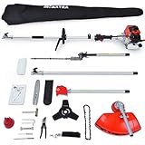 Maxtra Powerful 42.7cc 4 in 1 Trimming Tools, Multi Functional Sets Gas Pole Saw, Gas Hedge Trimmer,Brush Cutter,String Trimmer with 8.2 to 11.4 FT Extension Pole & Carry Bag Comes for Tree Pruning