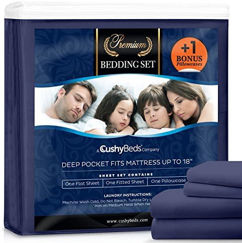 Premium Bed Sheet Set by CushyBeds - Brushed Microfiber 1800 Bedding - Hypoallergenic, Wrinkle, Fade, Stain Resistant - 4 Pieces Includes 1 BONUS Pillow Case (Twin, Navy Blue)