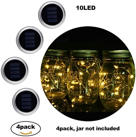 Solar Mason Jar Lights Lids Rubikliss 4 Pack 10 LED Solar Fairy Lights Lids for Wedding Christmas Holiday Party Decorative Lighting Regular Mouth Jars (Warm Light)