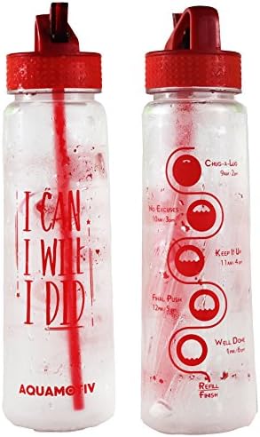 30 oz Flip Straw Motivational Fitness Water Bottle with Inspirational Time Measurements/ Goal Markers | Track Water Intake with BPA-Free Non-Toxic Tritan Bottle | BONUS Fruit Flavored Recipes (red)