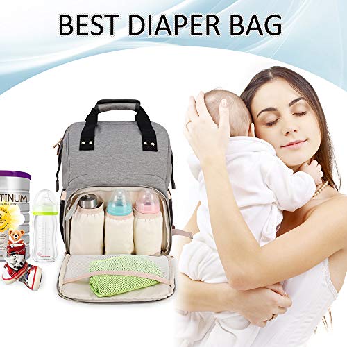 Diaper Bag Backpack for Mom Baby Bacpack Diaper bag Multi-Function Water-resistant Include Changing Pad Large Capacity For Mom & Dad (Grey)