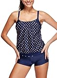 American Trends Women's Sporty Double up Tankini Tribal Printed Swimwear with Boyshort Bathing Suits Athletic Swimsuit