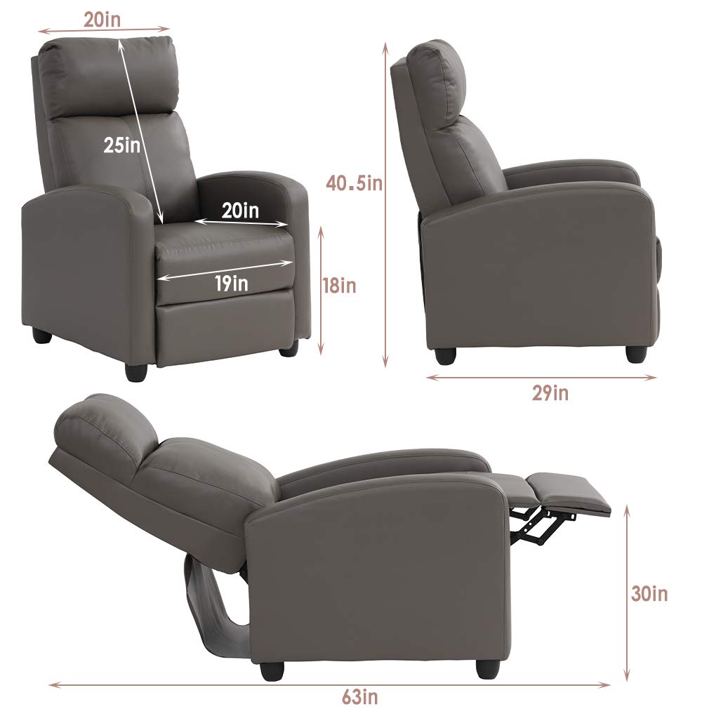 Recliner Chair for Living Room Reading Chair Recliner Sofa Winback Chair Single Sofa Home Theater Seating Modern Reclining Chair Easy Lounge with PU Leather Padded Seat Backrest
